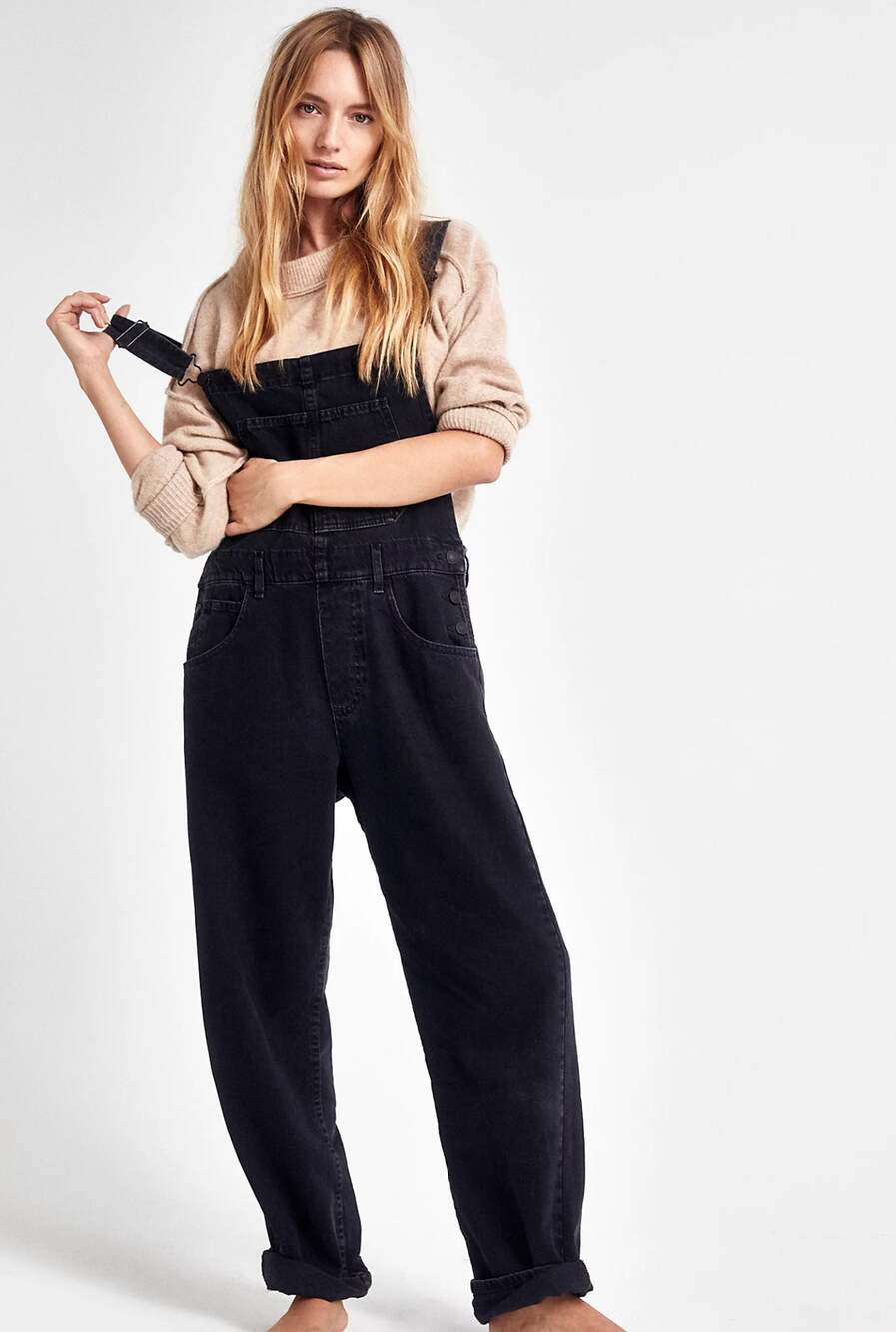 Free People Ziggy Washed black Denim Overalls